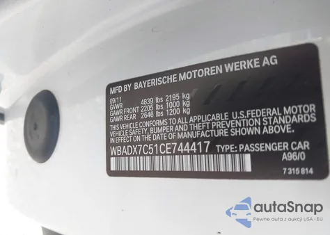 2012 BMW 335I z USA, uszkodzony, nr VIN WBADX7C51CE744417